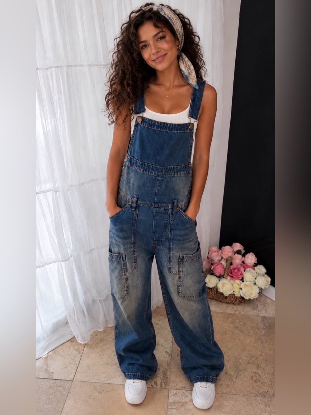 We The Free Distressed Indigo Denim Overalls